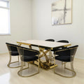 Rose 180cm Marble Dining Table Cream + Porado Dining Chairs Black And Gold