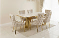 Rocco 180cm Cream Gold Dining Table With Victoria Cream Gold Lion knocker Dining Chairs