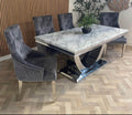 Denver Marble Dining Table Light Grey + Majestic Dining Chairs Lion Knocker