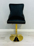 Victoria Black Gold Bar Stool: Plush Velvet, Lion Knocker, Stylish Kitchen Seating