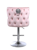 Luxurious Pink Velvet Adjustable Swivel Bar Stool with Chrome Base