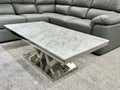 Majestic Grey Marble Coffee Table with High Gloss Base, Modern Luxury Design