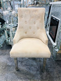 Majestic Mink Velvet Dining Chair with Chrome Steel Legs and Lion Knocker