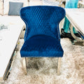 Elegant Navy Blue Valentino Dining Chair: Plush Velvet, Sturdy Legs, Supreme Comfort