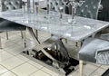 Elina Grey Marble Dining Table: Modern Chrome Base, Seats Six