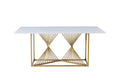 Amelia White Ceramic Table with Gold Frame - Elegant 71-Inch Dining Furniture