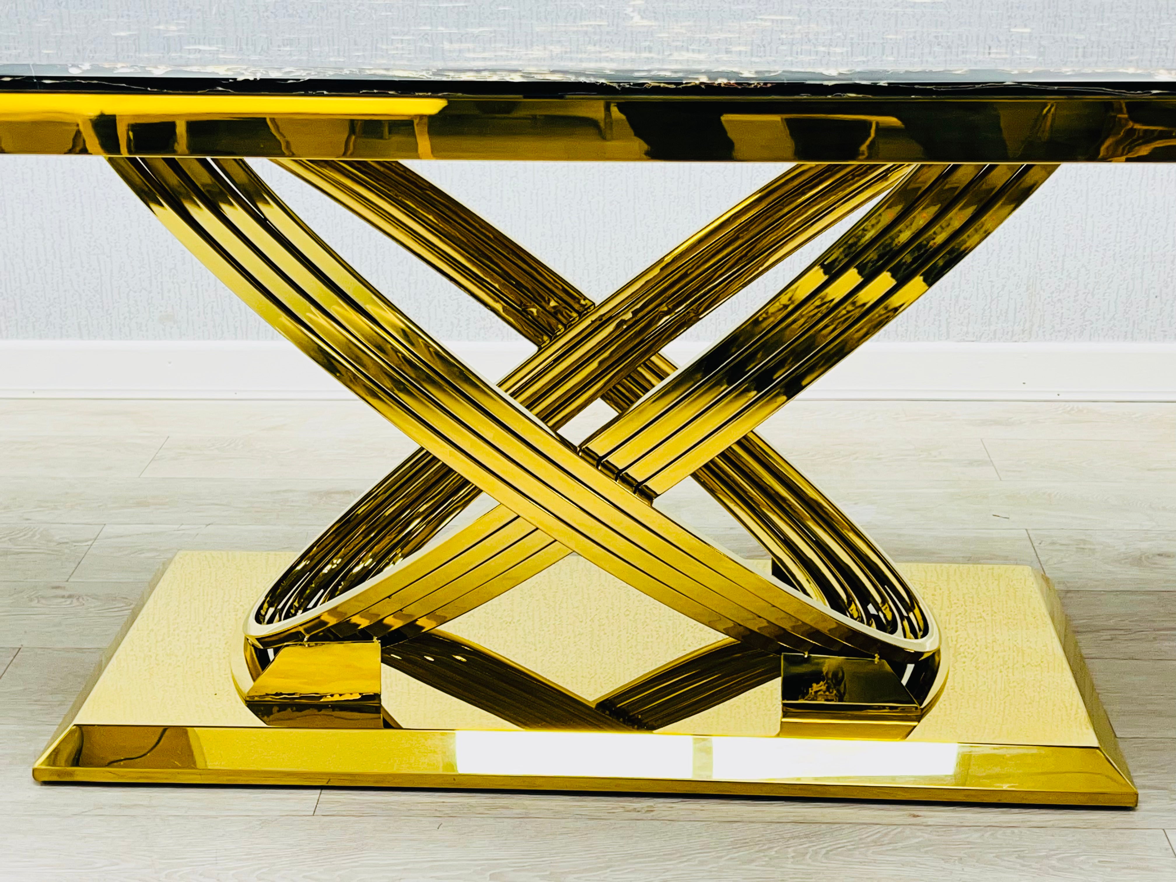 Large Gold Table Elina 180cm Gold Marble Dining Table with Sofia Gold Chairs – Shawn ...