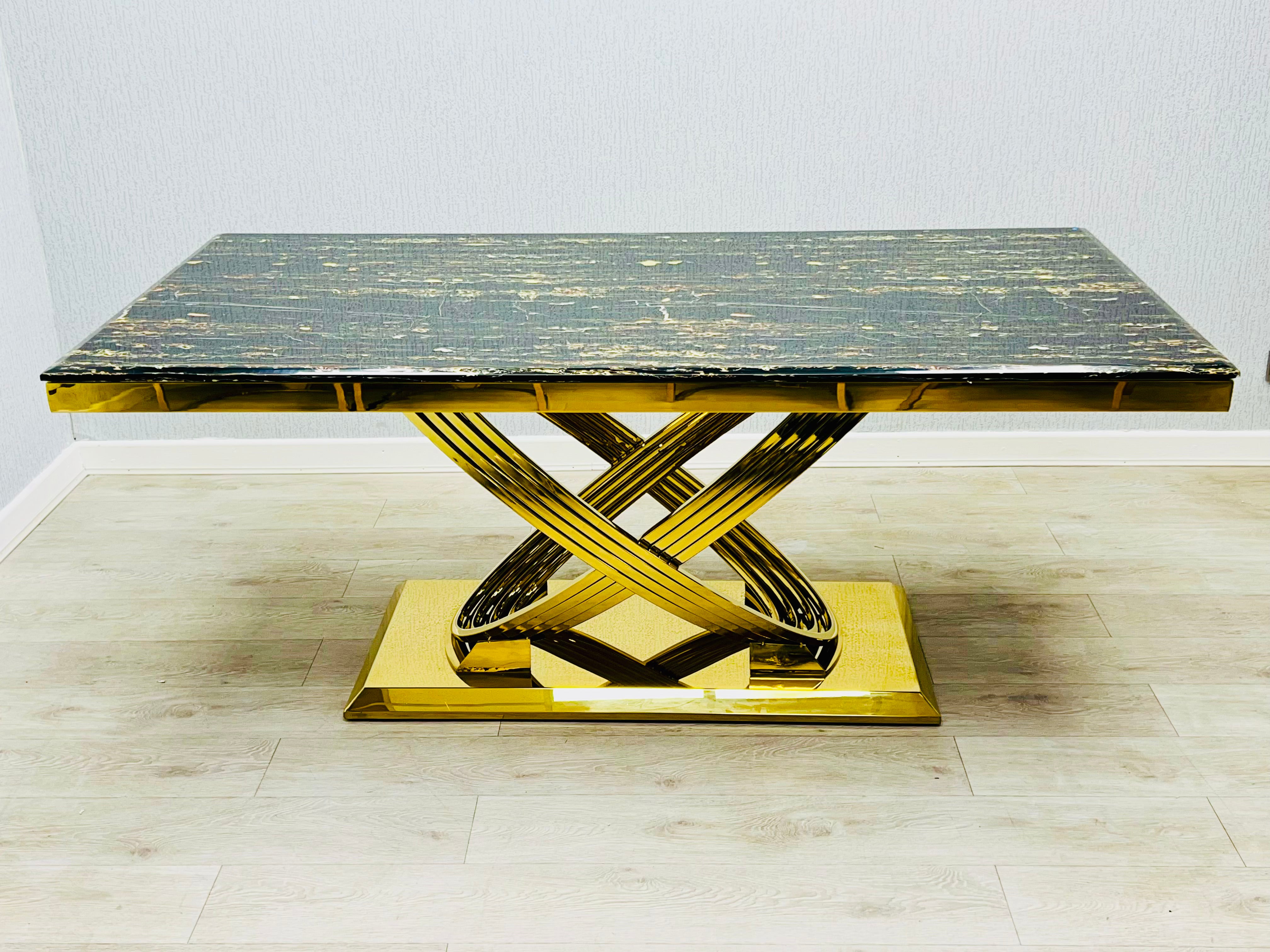 Large Gold Table Elina 180cm Gold Marble Dining Table with Sofia Gold Chairs – Shawn ...