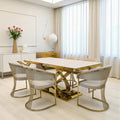 Rose 160cm Cream Marble Dining Table + Porado Cream And Gold Dining Chairs