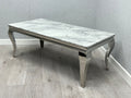 Elegant Sofia Grey Marble Coffee Table: Stylish Silver Frame, Modern Living Space
