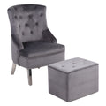 Majestic Grey Wing Chair: Elegant Tufted Button Accent for Living Room Comfort