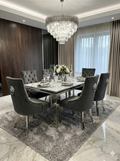 Sofia Grey Marble Dining Table with Majestic Grey Lion Knocker Chairs