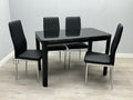 Sleek Morano Black Glass Dining Table with California Chairs Set