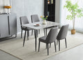 Oxford Ceramic Grey Dining Table Set with 4 Grey Velvet Chairs