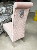 Sofia Pink Velvet Dining Chair with Chrome Lion Knocker & Legs