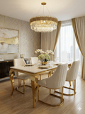 Sofia Cream Gold Marble Dining Table with Lasco Cream Chairs