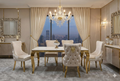 Sofia Cream & Gold Marble Dining Table with Luxurious Lion Knocker Chairs