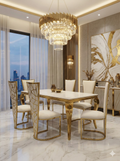 Sofia Cream Gold Marble Dining Table with Vienna Chairs