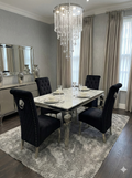 Sofia Grey Marble Dining Table with Sofia Black Lion Knocker Chairs