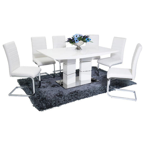 Vegas Dining Set with 6 White New York Chairs - Modern, Stylish, Durable