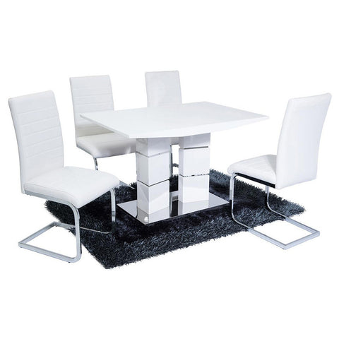 Elegant Vegas Dining Set with Four White New York Chairs