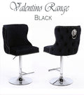 Valentino Black Velvet Bar Stool with Adjustable Height and Chrome Base